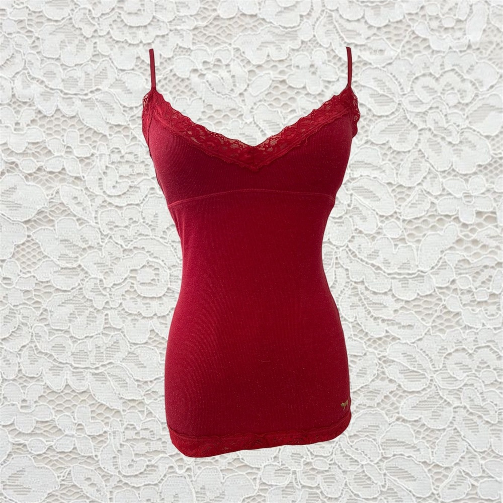 vintage victoria's secret‎ pink red lace babydoll cami tank top
